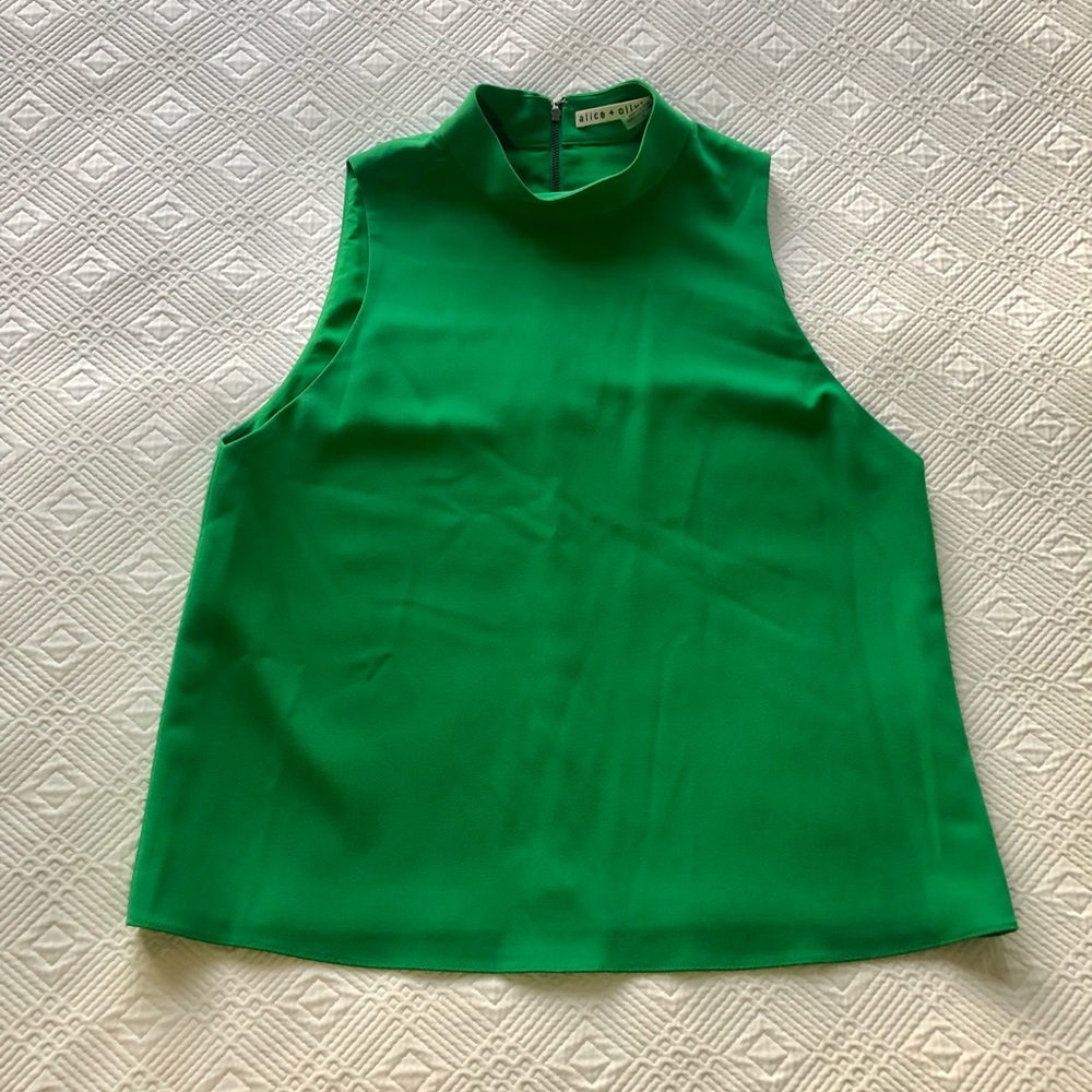 Alice & Olivia Green High Neck Cropped Blouse